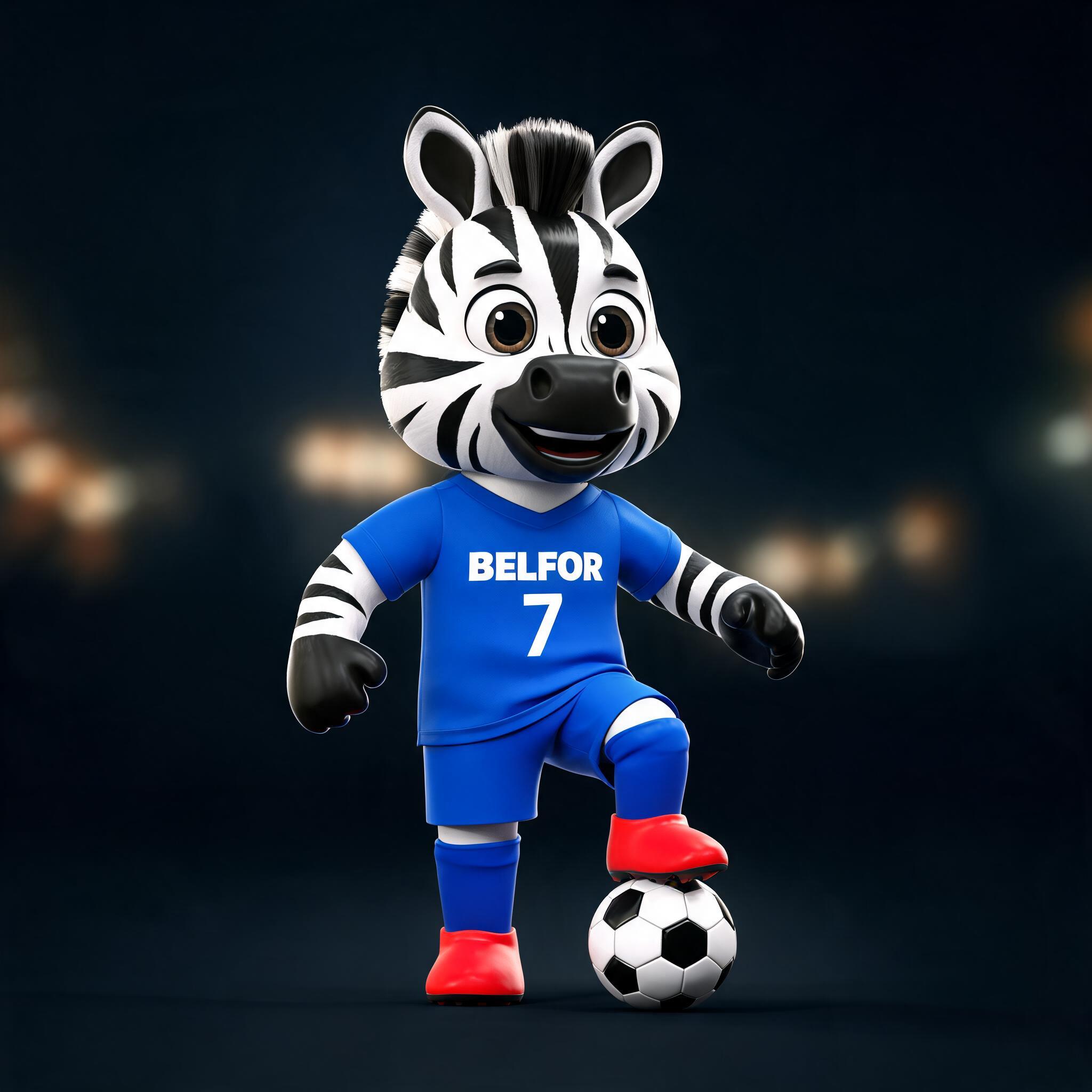 Zebra mascot with name BELFOR and number 7